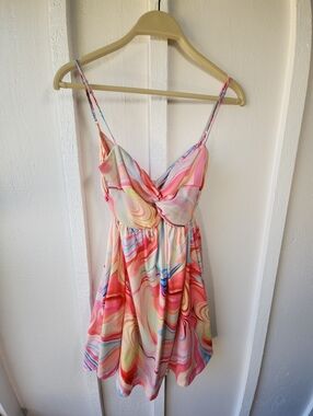Lucy in the Sky Swirl Open Back Dress in Pink Pastel Swirl Spaghetti Tie Back XS